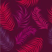Seamless pattern with tropical palm leaves in Viva Magenta color, dark background. Floral decorative illustration for print design vector
