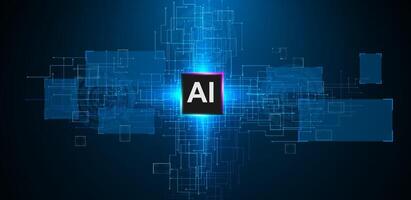 Ai chip technology with screen or machine learning blue background editable vector