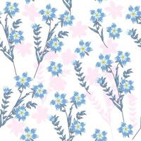 Seamless pattern with abstract flowers in blue colors, background, plants, botanical design for fashion, fabric vector