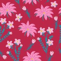 Seamless pattern with abstract flowers in viva magenta colors, background, plants, botanical design for fashion, fabric vector
