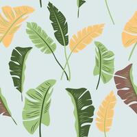 Seamless pattern with tropical leaves of banana, jungle background. Botany background vector