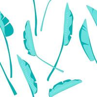 seamless pattern of abstract banana leaves. Hand drawn shapes and line-art. Contour drawing vector