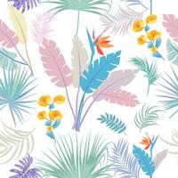 Seamless pattern with multicolor tropical leaves of palm tree on white background. Botany background, jungle wallpaper. vector