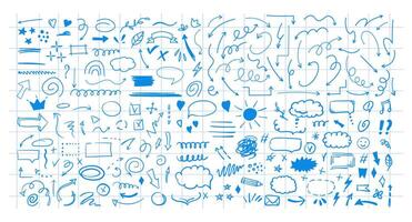 Hand-drawn black doodle elements on checkered background vector