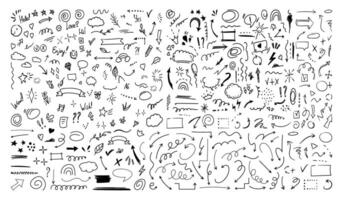 Simple sketch line style elements. Doodle cute ink pen line elements isolated on white background. Doodle arrow, heart, star vector