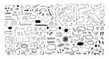 Simple sketch line style elements. Doodle cute ink pen line elements isolated on white background. Doodle arrow, heart, star, decoration symbol vector
