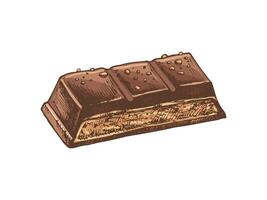 Chocolate bar with textured surface in hand-drawn colored sketch style vector