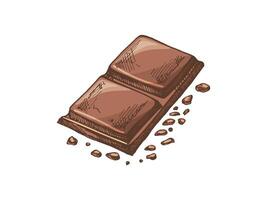 Chocolate squares with textured details in hand-drawn colored sketch style vector