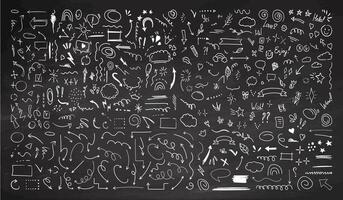Simple sketch line style elements. Doodle cute ink pen line elements isolated on white background. Doodle arrow, heart, star, decoration symbol, icon set on chalk vector