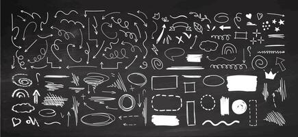 Hand-drawn chalk doodle elements with arrows, shapes, and lines vector