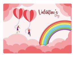 Valentine's Day greeting card with bright heart and rainbow balloons. vector