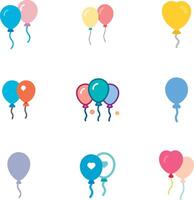 Different styles set. Colorful party balloons isolated on white background. Balloon set. Bunch of balloons for birthday and party. vector