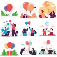flat design style set. Colorful party balloons isolated on white background. Balloon set. Bunch of balloons for birthday and party. vector