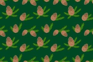 Seamless pattern with fir cones and fir branches. Design for fabric, wrapping paper, textile, cards. illustration vector