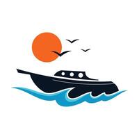Silhouette Boat with abstract wave for brand identity boating business vector
