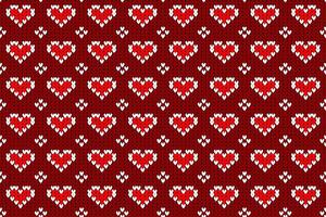 Red heart knitted pattern for valentine concept.Festive Sweater Design. Seamless Knitted Pattern vector
