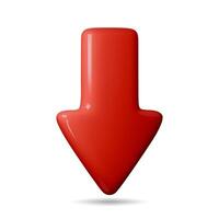 3d Arrow pointing down red color. Realistic 3d render In minimal style. Icon isolated on white background. illustration vector