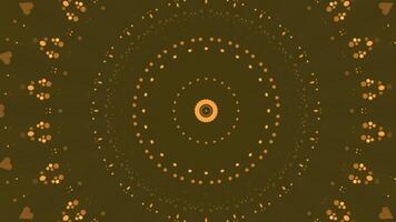 Abstract luminous particles move in liquid flow form kaledoscopic structures. circle animation. brown retro style. video