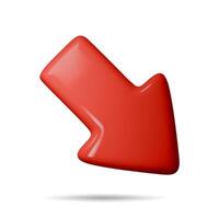 3d Arrow pointing down and sideways red color. Realistic 3d render In minimal style. Icon isolated on white background. illustration vector