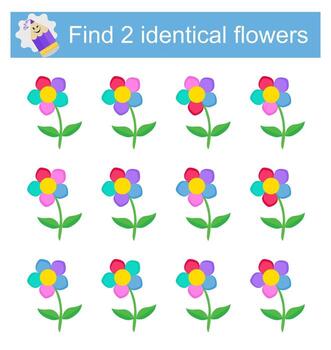 Logical game for children. Find two identical. Visual intelligence vector
