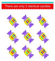 Logical game for kids. Need to find two identical candies. Visual intelligence. illustration vector