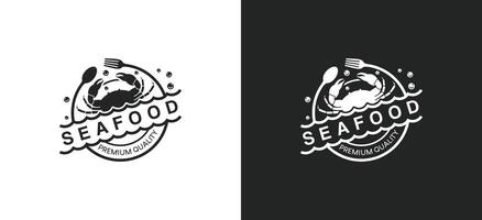 Seafood restaurant logo design template, crab symbol label vector