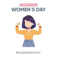 Simple postcard, banner, poster girl showing biceps, strength, action, international womens day vector