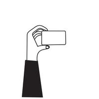 a hand holding a blank card in front of a white background doodle vector