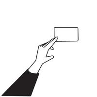 a hand holding a blank card in front of a white background vector