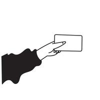 a hand holding a blank card in a black and white drawing vector