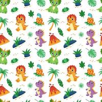 Dinosaur seamless pattern. Pattern with dinosaurs and tropical plants. vector