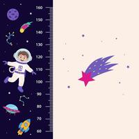 Space height chart for children with space elements and boy. vector