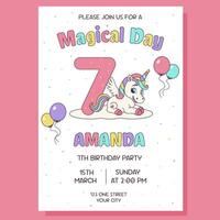 Invitation with unicorn concept. Birthday party invitation card with unicorn and birthday anniversary number. vector