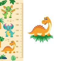 Dinosaur height charts. Set of height charts with dinosaurs and tropical plants. vector