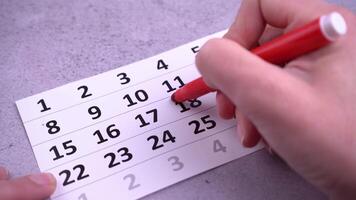 Plan a work week. Circle and strike through calendar dates. Write planning day video
