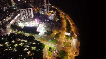 Drone View at Illuminated Highway Curve in Night video