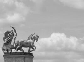 Sculpture close view background. Monument art. Black and white monochrome grayscale photo