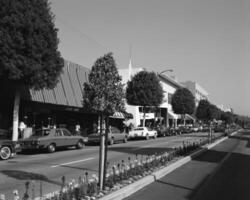 Urban Vehicle in Motion Tire on Asphalt Road Beneath a Clear Sky with Surrounding Trees and Buildings photo