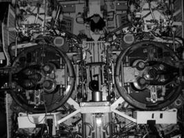 Navy Battle Ship With Guns and Other Weapons Background photo