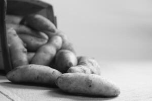 Fingerling Potatoes on Rustic Background photo