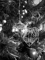 Christmas Tree with Holiday Ornaments on Evergreen Branch photo
