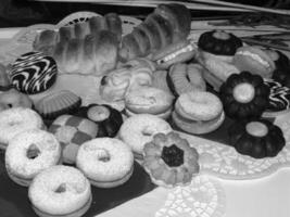 Food Presentation with Tableware and Baked Goods photo
