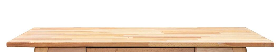 Wooden table top surface isolated over white background. Solid wood furniture close view 3D illustration photo