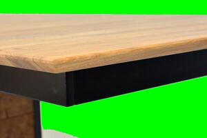 Wooden dinner table surface. Natural wood furniture close view. Table isolated over green screen chroma key background photo