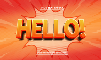 Hello Text Effect, Blast Orange And Yellow Text Style psd