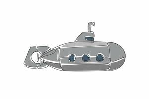 Continuous one line drawing submarine with three porthole. Equipped with a periscope to see the conditions under the sea. Research. National Submarine Day. Single line draw design illustration vector