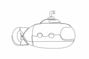 Single continuous line drawing submarine that moves beneath the surface of the water. Navy combat vehicle. The heroes under water. Maritime. National Submarine Day. One line design illustration vector