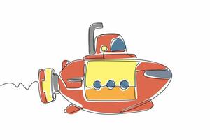 Single one line drawing the yellow submarine. Naval vehicles to maintain sovereignty in water areas. Ships of military importance. National Submarine Day. Continuous line design graphic illustration vector
