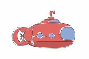 Single continuous line drawing submarine that moves beneath the surface of the water. Navy combat vehicle. The heroes under water. Maritime. National Submarine Day. One line design illustration vector