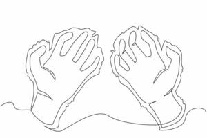 Continuous one line drawing two hands with bent fingers and experiencing severe tremors. Body coordination disorder. Nervous system disease. Parkinson. Single line draw design illustration vector